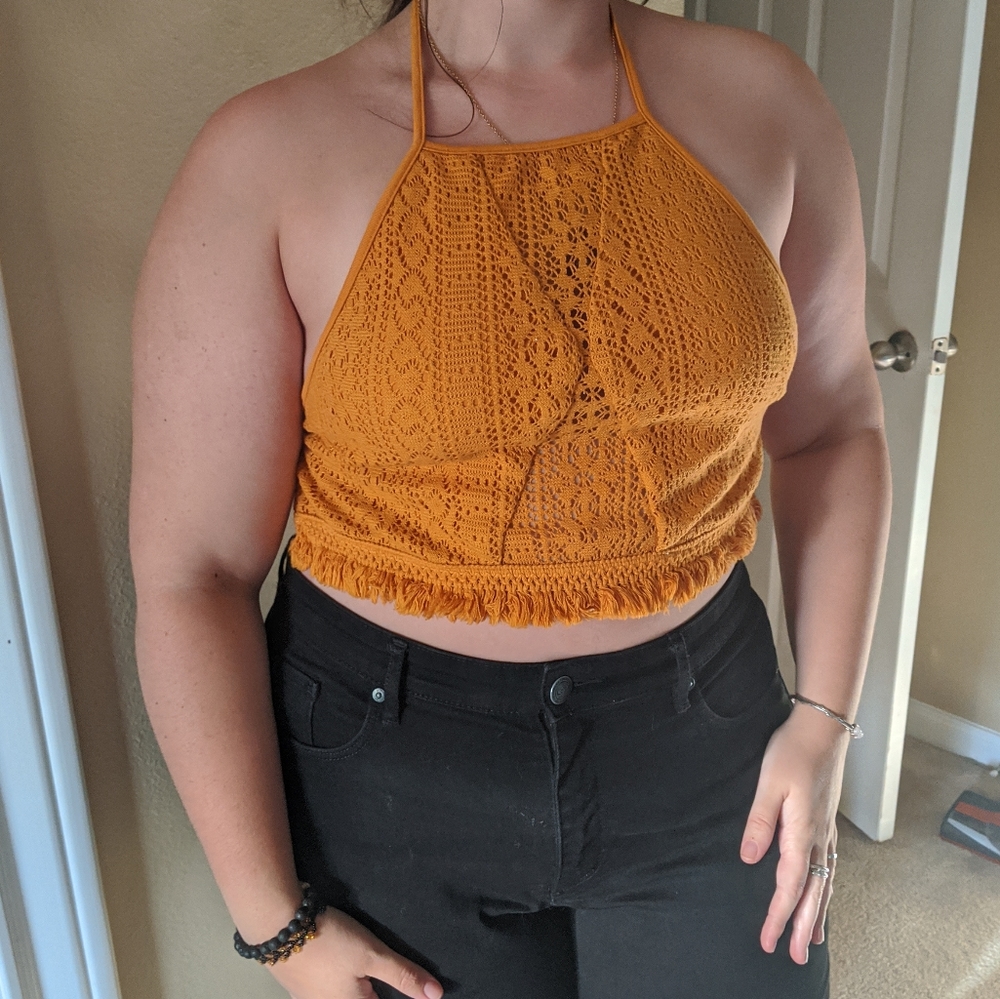 Earthbound Crochet open-back Crop Top w/ fringe